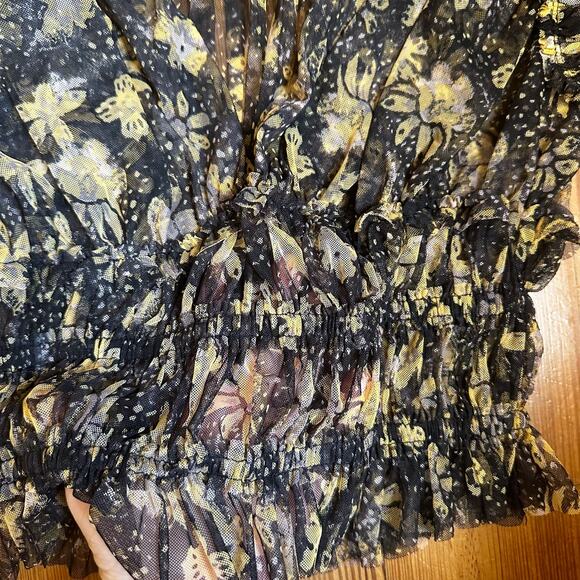 Free People black tan sheer deep V rouging top SIZE S - Picture 3 of 4